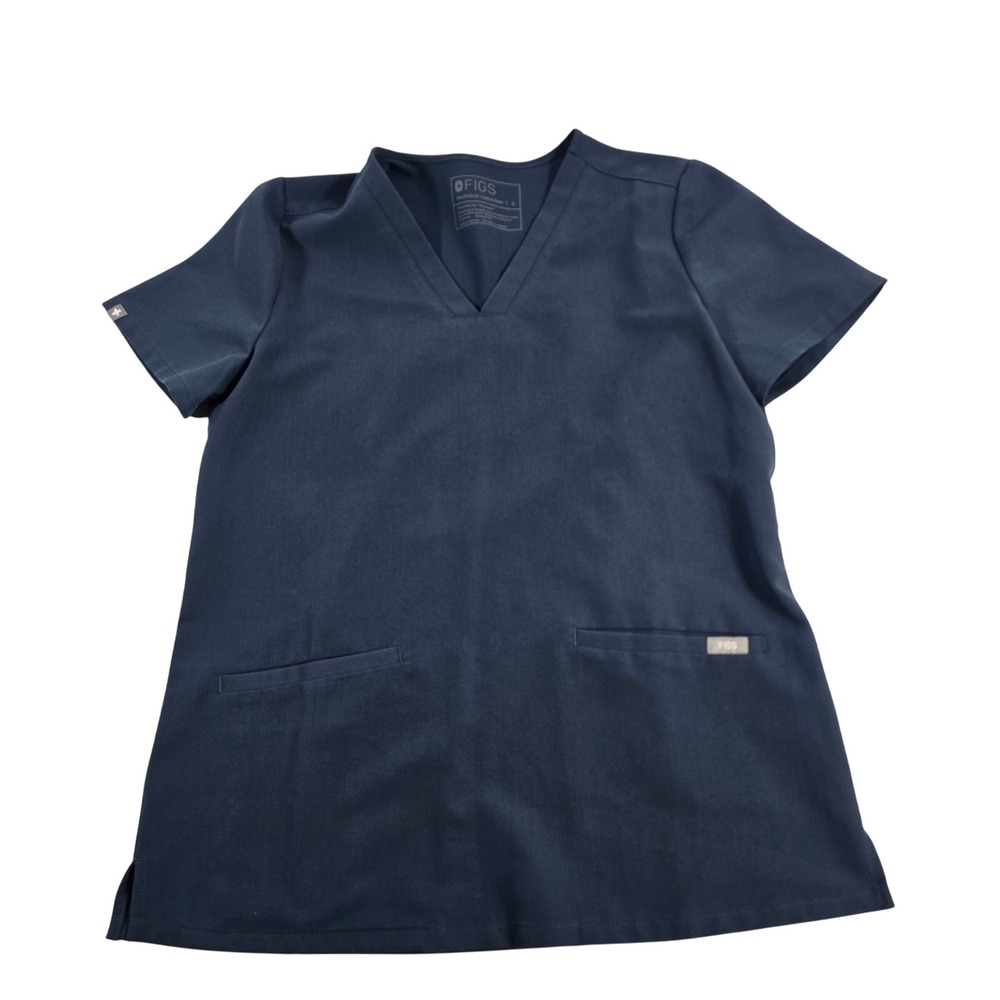 FIGS Technical Collection Casma Scrub Top Navy Blue V-Neck Short Sleeve Women S